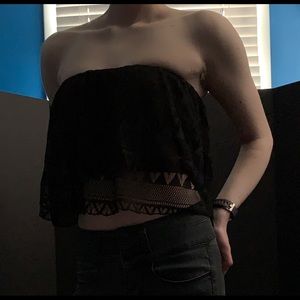 Black lace crop top